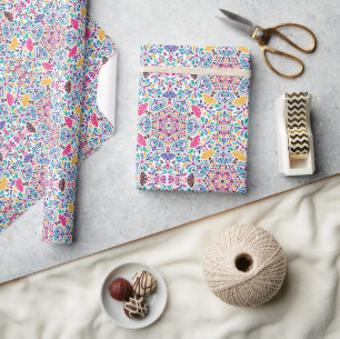 Papel De Presente Vibrante Estilo de Festa Mexicana de Cores Casamen