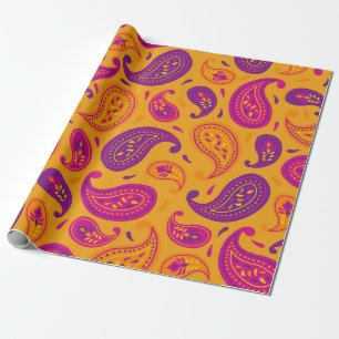 Papel De Presente Vibrante Festivo Diwali Paisley Indiano