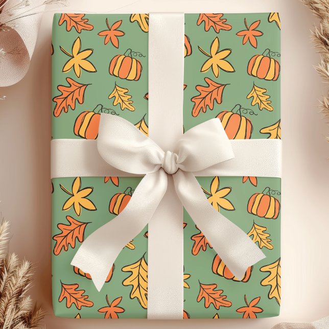 Papel De Presente Vibrante Flor de Abóbora de Folhagem de Outono (Criador carregado)