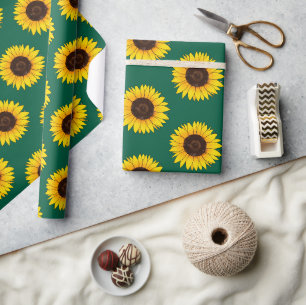 Papel De Presente Vibrante Flor de Girassol Amarelo