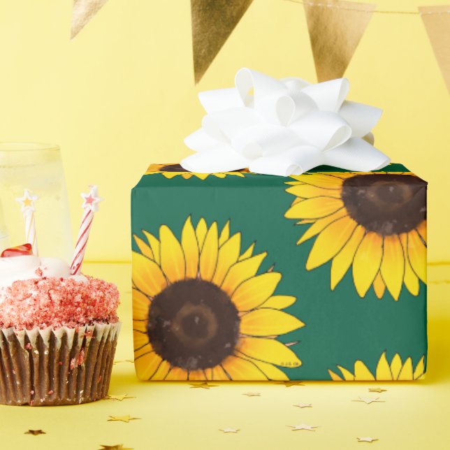 Papel De Presente Vibrante Girassol Amarelo em Flor (Festa de aniversário)