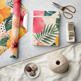 Papel De Presente Vibrante padrão floral de hibisco tropical contínu