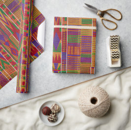 Papel De Presente Vibrante Tecido de Kente Tecido Tecelão Inspirado 