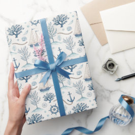 Papel De Presente Vida Costeira Oceanos Azul