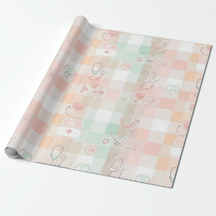 Papel De Presente Vida de Enfermeira Pastel Padrão Xadrez