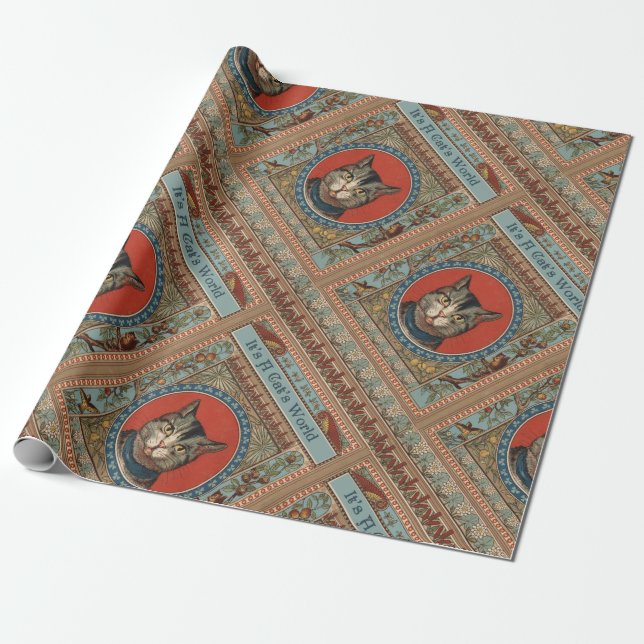 Papel De Presente Vida de Gato Antigo para Gatinho Clássico Vitorian (Desenrolado)