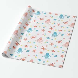 Papel De Presente Vida do oceano - calamares & teste padrão da