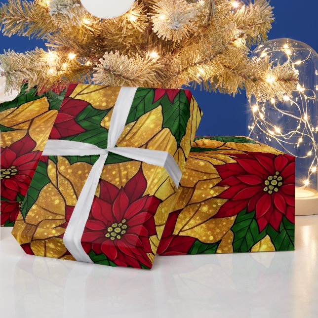 Papel De Presente Vidraria Poinsettia Natalino Elegante (Feriados)