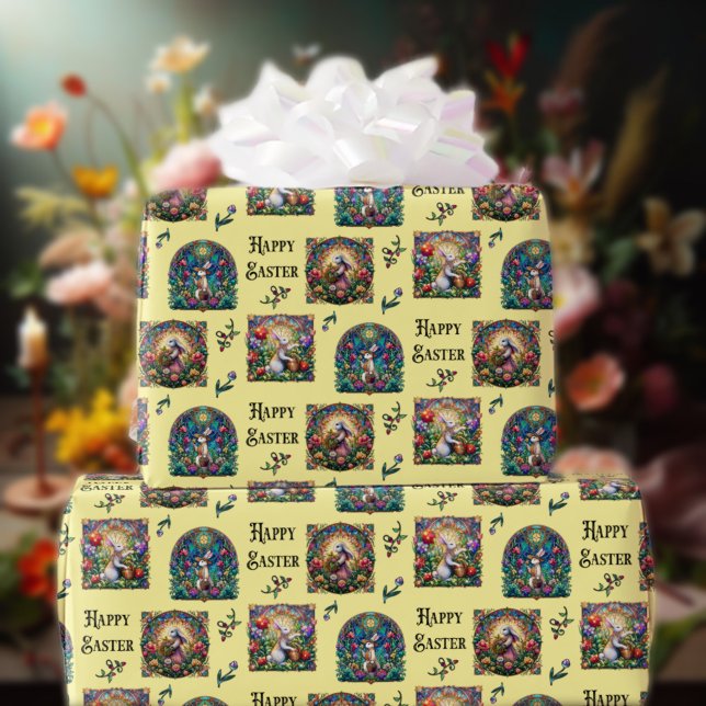 Papel De Presente Vidro coelho Elegante Felz pascoa Amarelo (Criador carregado)