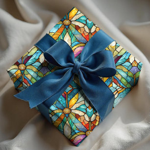 Papel De Presente Vidro colorido elegante em tons de azul-turquesa e