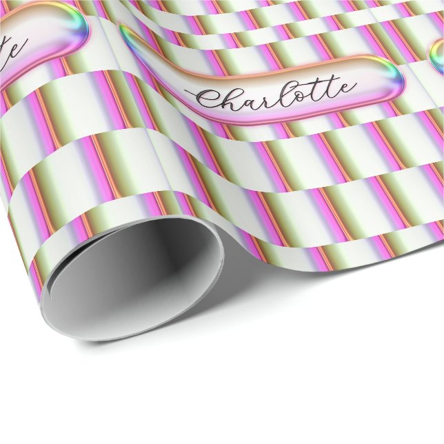Papel De Presente Vidro Iridescente Personalizado Nome Moderno Perso (Ponta do rolo)