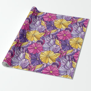 Papel De Presente Vidro Manchado Abstrato Roxo Amarelo Rosa