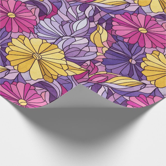Papel De Presente Vidro Manchado Abstrato Roxo Amarelo Rosa (Ponta)