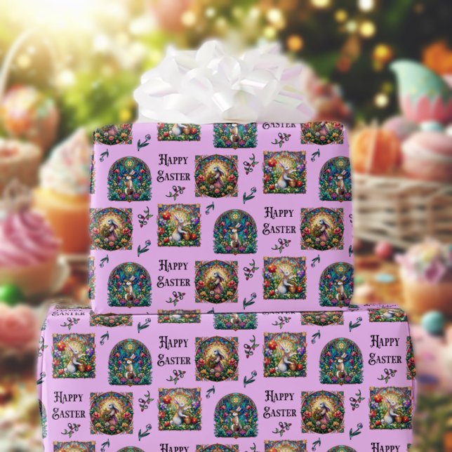 Papel De Presente Vidro Multão de Felz pascoa Roxo Elegante (Criador carregado)
