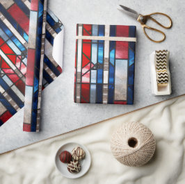 Papel De Presente Vidro Patriótico Azul Branco Vermelho, Manchado 4 