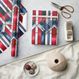 Papel De Presente Vidro Patriótico Azul Branco Vermelho, Manchado 4 