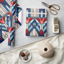 Vidro Patriótico Azul Branco Vermelho, Manchado 4 