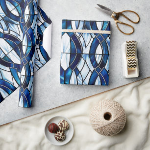 Papel De Presente Vidro Patriótico Azul e Branco Manchado 4 de julho