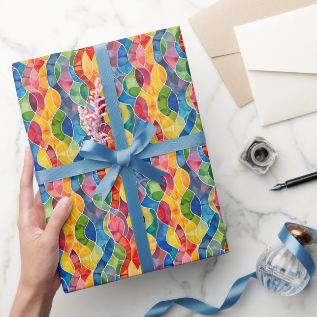 Papel De Presente Vidro Pintado Arco-íris Aquarela (Presentear)
