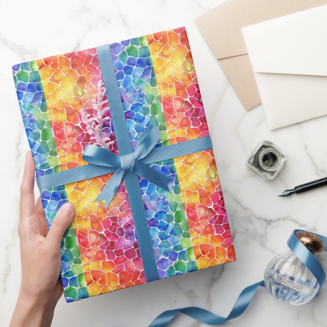 Papel De Presente Vidro Pintado Arco-íris Aquarela (Presentear)