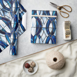 Papel De Presente Vidro Polido Patriótico Azul e Branco 4 de Julho