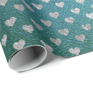 Papel De Presente Vidro Tropical Teal Vidro Verde Cinza Coração