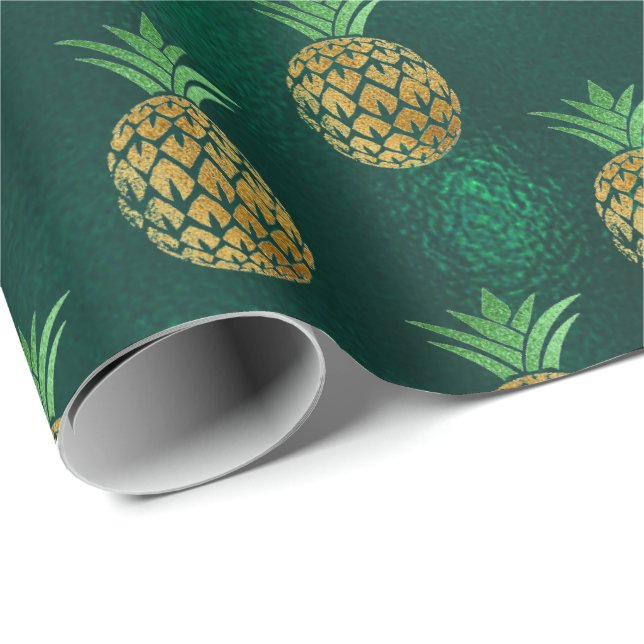 Papel De Presente Vidro verde profundo fruta de ananás tropical (Ponta do rolo)