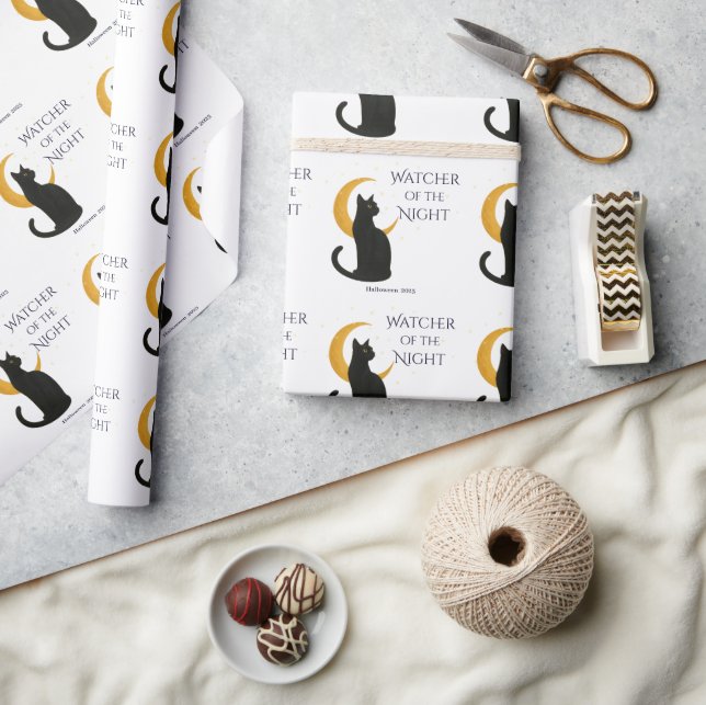 Papel De Presente Vigia da Noite - Gato Negro Halloween (Artesanato)