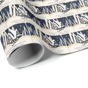 Papel De Presente Vila de Natal de Inverno Art Déco azul-marinho