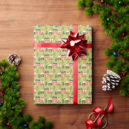 Papel De Presente Vila de Natal em Pastel Green
