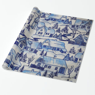 Papel De Presente Vila do Feliz Natal do vintage/Casa-de-Grosch