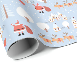 Papel De Presente Vila dos Papais noeis Festivos de Natal e Reindee