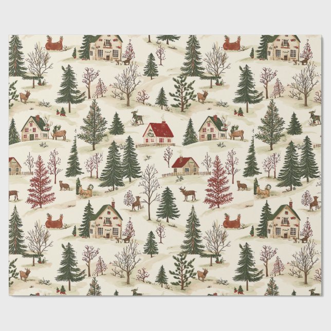 Papel De Presente Vila Vintage de Natal  (Aberto)