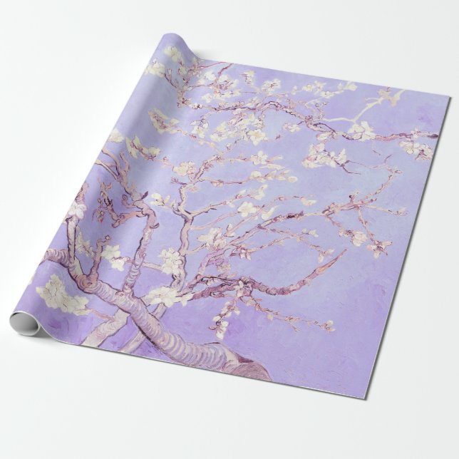 Papel De Presente Vincent Van Gogh Almond Blossoms : Lavanda (Desenrolado)