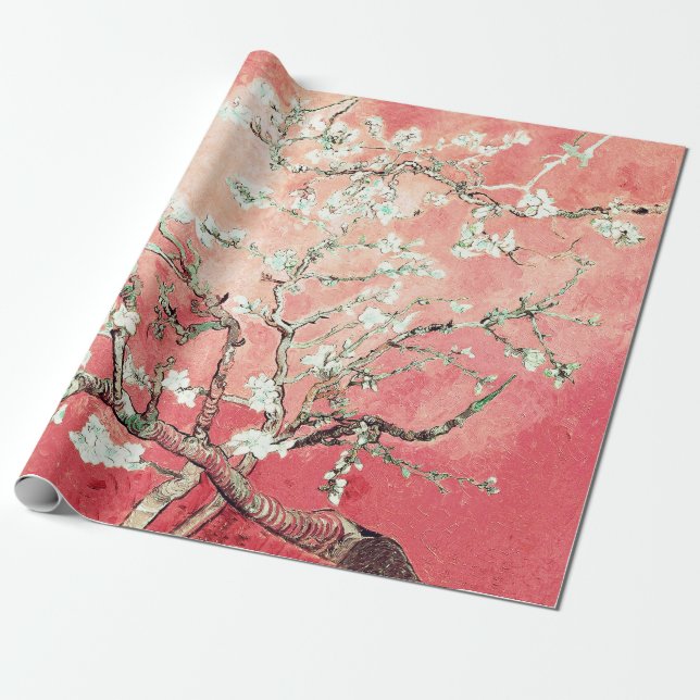 Papel De Presente Vincent Van Gogh Almond Blossoms Pinky Peach (Desenrolado)