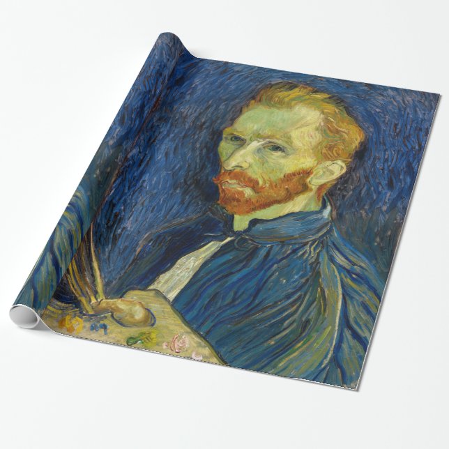 Papel De Presente Vincent Van Gogh autorretrato com paleta (Desenrolado)