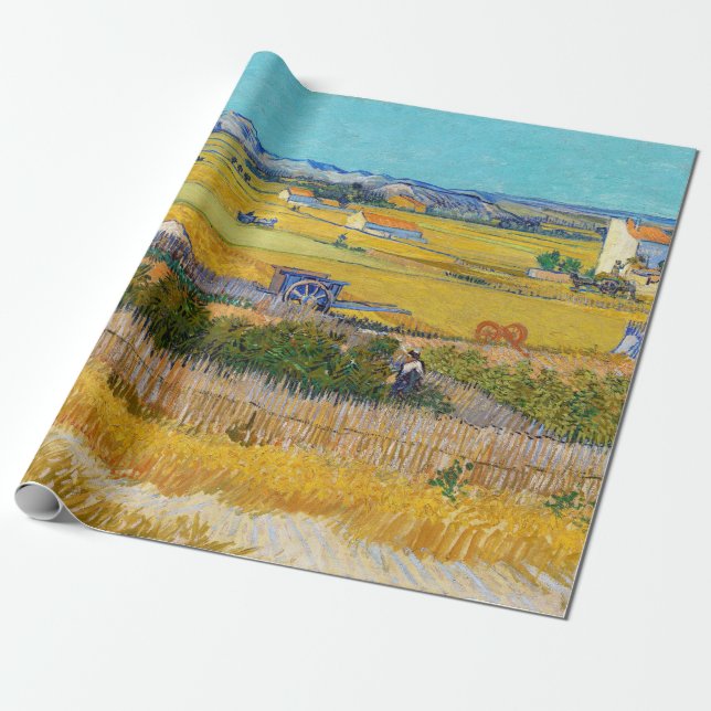 Papel De Presente Vincent van Gogh - Colheita em La Crau (Desenrolado)