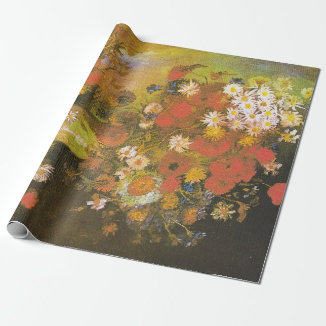 Papel De Presente Vincent van Gogh Meadow Flowers e Rosas (Desenrolado)