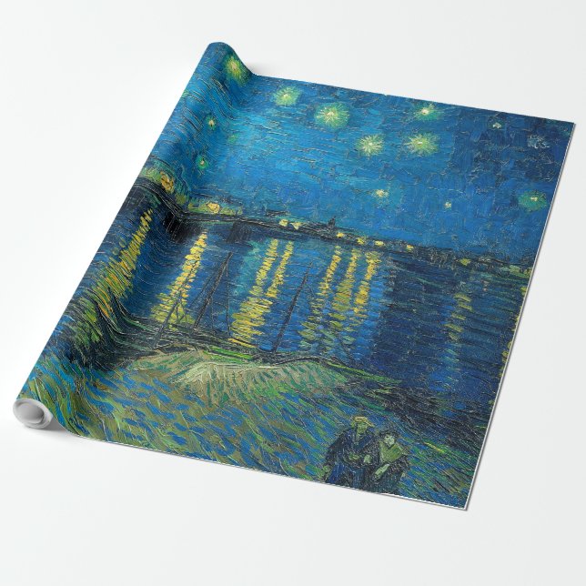 Papel De Presente Vincent Van Gogh Noite Estrelada Sobre o Ródano (Desenrolado)