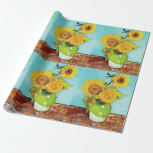Papel De Presente Vincent Van Gogh Três Girassóis num Vaso