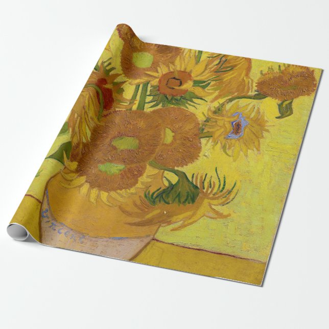 Papel De Presente Vincent van Gogh - Vase com Quinze Girassóis (Desenrolado)