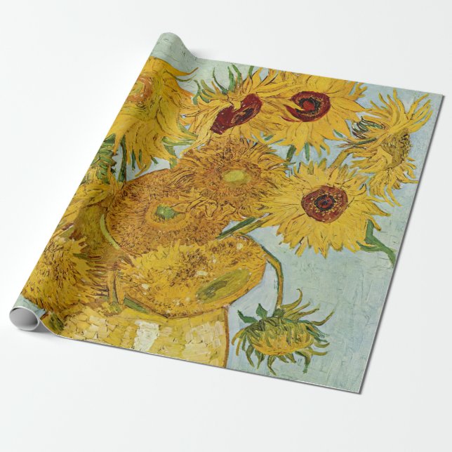 Papel De Presente Vincent Van Gogh - Vaso com Doze Girassóis (Desenrolado)