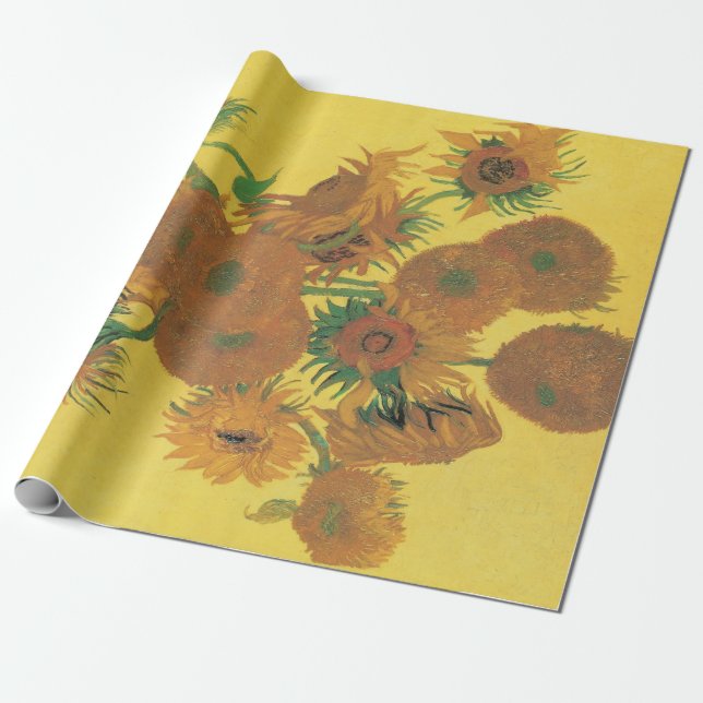Papel De Presente Vincent van Gogh - Vaso com Quinze Girassóis (Desenrolado)