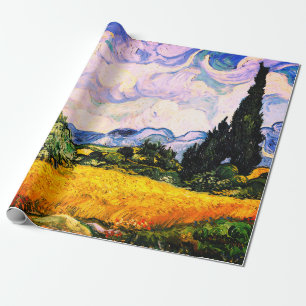 Papel De Presente Vincent Van Gogh Wheat Field com Cyprestes