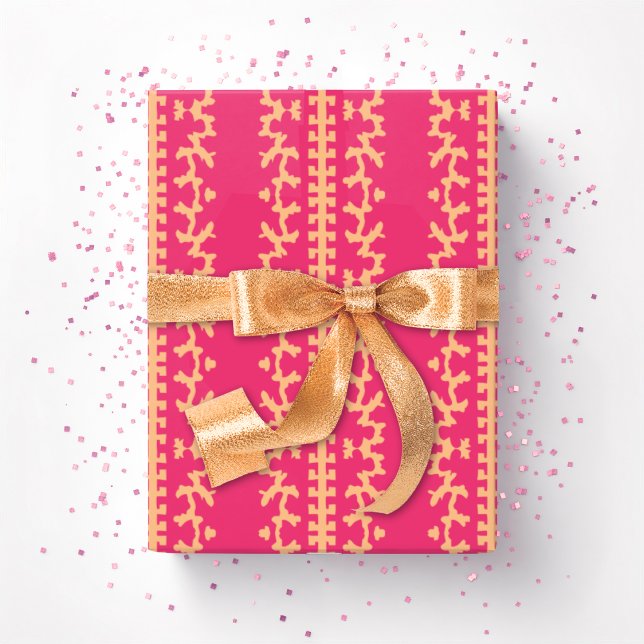 Papel De Presente Vinha de Cutwork em Rosa e Laranja (Criador carregado)