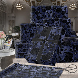 Papel De Presente Vinha Floral Preta de Mama Azul Roxo