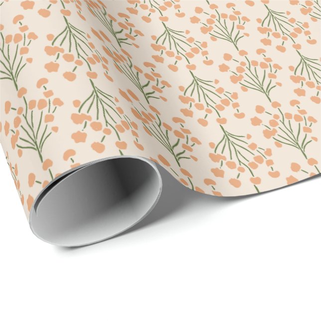 Papel De Presente Vinhas Botânicas Suaves | Damasco Elegante e Silen (Ponta do rolo)