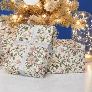 Papel De Presente Vinhas Floridas Orgânicas Sofisticadas