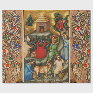 PAPEL DE PRESENTE VINHETA DE UVAS MEDIEVAL VÁLVULA COLHEITA VÁLIA