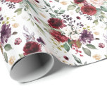 Papel De Presente Vinho Buquê Floral Borgonha Padrão<br><div class="desc">Papel de embrulho padrão buquê floral rosa vinho e borgonha para chá de noiva ou qualquer ocasião.</div>
